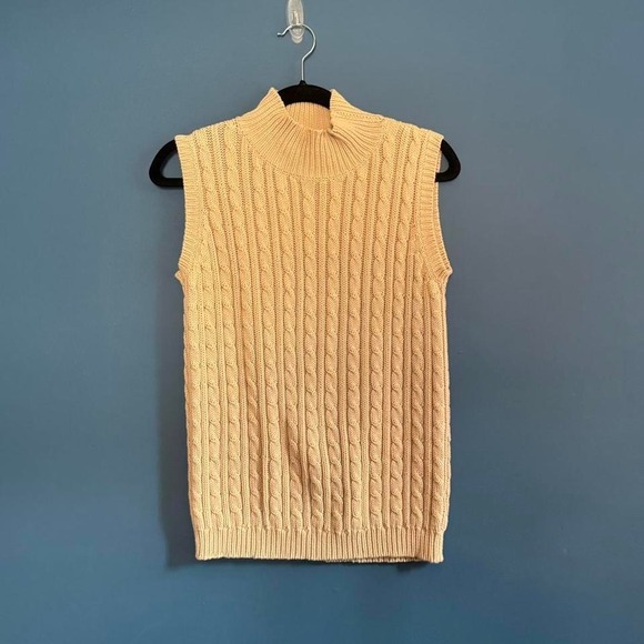 Vintage 90s Sweater Vest Women's SIze Large Cabin Creek Knit Mock Neck Beige Tan - Picture 1 of 7